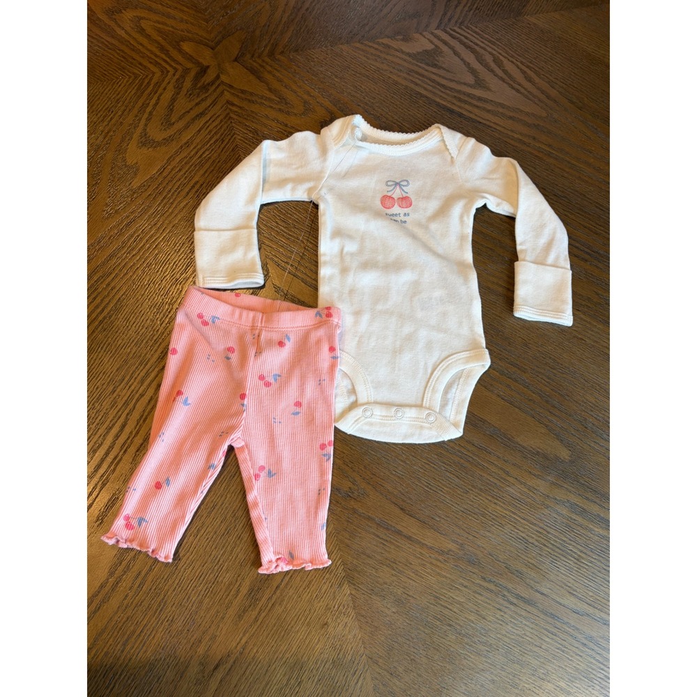 Just One You by Carters Newborn Baby Girl Cherry Bodysuit and Ribbed Pants Set